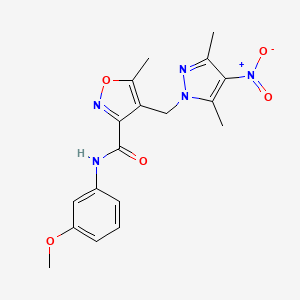 molecular formula C18H19N5O5 B10952849 4-[(3,5-dimethyl-4-nitro-1H-pyrazol-1-yl)methyl]-N-(3-methoxyphenyl)-5-methyl-1,2-oxazole-3-carboxamide 