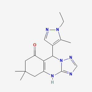 molecular formula C17H22N6O B10952872 9-(1-ethyl-5-methyl-1H-pyrazol-4-yl)-6,6-dimethyl-5,6,7,9-tetrahydro[1,2,4]triazolo[5,1-b]quinazolin-8(4H)-one 