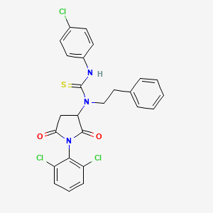 molecular formula C25H20Cl3N3O2S B10952992 3-(4-Chlorophenyl)-1-[1-(2,6-dichlorophenyl)-2,5-dioxopyrrolidin-3-yl]-1-(2-phenylethyl)thiourea 