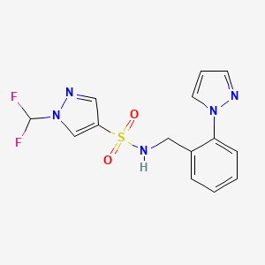 molecular formula C14H13F2N5O2S B10952994 1-(difluoromethyl)-N-[2-(1H-pyrazol-1-yl)benzyl]-1H-pyrazole-4-sulfonamide 