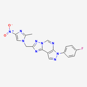 molecular formula C17H12FN9O2 B10953006 7-(4-fluorophenyl)-2-[(2-methyl-4-nitro-1H-imidazol-1-yl)methyl]-7H-pyrazolo[4,3-e][1,2,4]triazolo[1,5-c]pyrimidine 