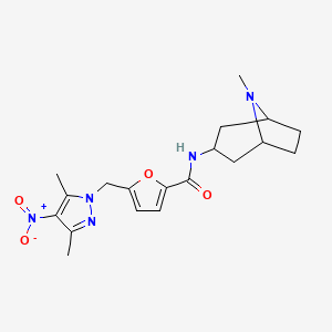 molecular formula C19H25N5O4 B10953052 5-[(3,5-dimethyl-4-nitro-1H-pyrazol-1-yl)methyl]-N-(8-methyl-8-azabicyclo[3.2.1]oct-3-yl)furan-2-carboxamide 