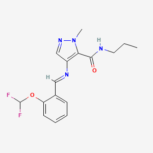 molecular formula C16H18F2N4O2 B10953084 4-({(E)-[2-(difluoromethoxy)phenyl]methylidene}amino)-1-methyl-N-propyl-1H-pyrazole-5-carboxamide 