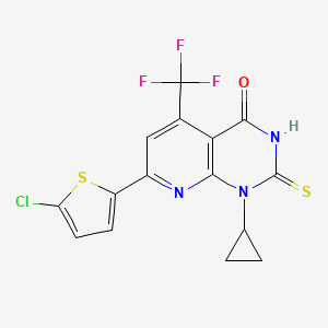 molecular formula C15H9ClF3N3OS2 B10953122 7-(5-chlorothiophen-2-yl)-1-cyclopropyl-2-sulfanyl-5-(trifluoromethyl)pyrido[2,3-d]pyrimidin-4(1H)-one 