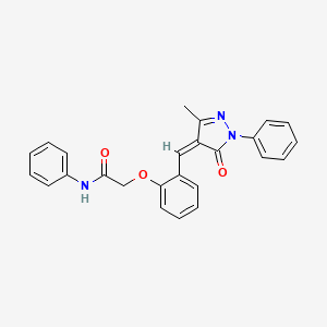 molecular formula C25H21N3O3 B10953157 2-{2-[(Z)-(3-methyl-5-oxo-1-phenyl-1,5-dihydro-4H-pyrazol-4-ylidene)methyl]phenoxy}-N-phenylacetamide 