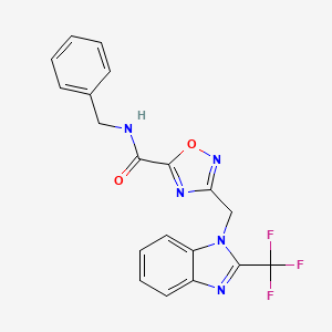 molecular formula C19H14F3N5O2 B10953166 N-benzyl-3-{[2-(trifluoromethyl)-1H-benzimidazol-1-yl]methyl}-1,2,4-oxadiazole-5-carboxamide 