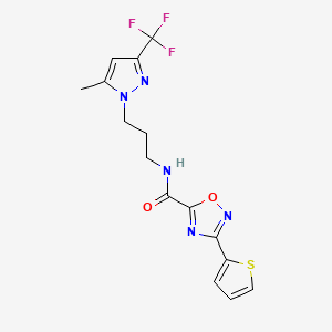 N-{3-[5-methyl-3-(trifluoromethyl)-1H-pyrazol-1-yl]propyl}-3-(thiophen-2-yl)-1,2,4-oxadiazole-5-carboxamide