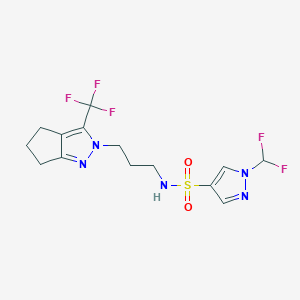 molecular formula C14H16F5N5O2S B10953273 1-(difluoromethyl)-N-{3-[3-(trifluoromethyl)-5,6-dihydrocyclopenta[c]pyrazol-2(4H)-yl]propyl}-1H-pyrazole-4-sulfonamide 