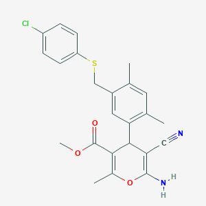 molecular formula C24H23ClN2O3S B10953283 methyl 6-amino-4-(5-{[(4-chlorophenyl)sulfanyl]methyl}-2,4-dimethylphenyl)-5-cyano-2-methyl-4H-pyran-3-carboxylate 