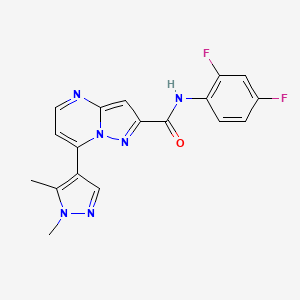 molecular formula C18H14F2N6O B10953299 N-(2,4-difluorophenyl)-7-(1,5-dimethyl-1H-pyrazol-4-yl)pyrazolo[1,5-a]pyrimidine-2-carboxamide 