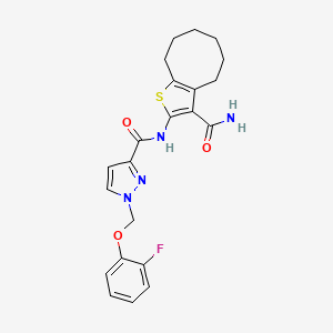 molecular formula C22H23FN4O3S B10953304 N-(3-carbamoyl-4,5,6,7,8,9-hexahydrocycloocta[b]thiophen-2-yl)-1-[(2-fluorophenoxy)methyl]-1H-pyrazole-3-carboxamide 