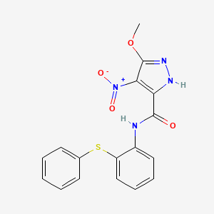 molecular formula C17H14N4O4S B10953433 3-methoxy-4-nitro-N-[2-(phenylsulfanyl)phenyl]-1H-pyrazole-5-carboxamide 