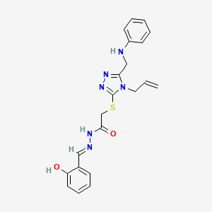 molecular formula C21H22N6O2S B10953439 2-{[4-allyl-5-(anilinomethyl)-4H-1,2,4-triazol-3-yl]sulfanyl}-N'-(2-hydroxybenzylidene)acetohydrazide 