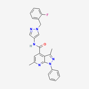 molecular formula C25H21FN6O B10953450 N-[1-(2-fluorobenzyl)-1H-pyrazol-4-yl]-3,6-dimethyl-1-phenyl-1H-pyrazolo[3,4-b]pyridine-4-carboxamide 