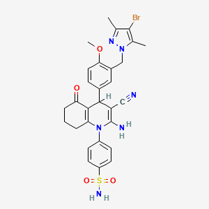 molecular formula C29H29BrN6O4S B10953453 4-[2-Amino-4-{3-[(4-bromo-3,5-dimethyl-1H-pyrazol-1-YL)methyl]-4-methoxyphenyl}-3-cyano-5-oxo-5,6,7,8-tetrahydro-1(4H)-quinolinyl]-1-benzenesulfonamide 