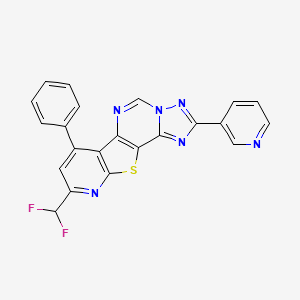 molecular formula C22H12F2N6S B10953480 13-(difluoromethyl)-11-phenyl-4-pyridin-3-yl-16-thia-3,5,6,8,14-pentazatetracyclo[7.7.0.02,6.010,15]hexadeca-1(9),2,4,7,10(15),11,13-heptaene 