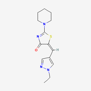 molecular formula C14H18N4OS B10953584 4(5H)-Thiazolone, 5-[(1-ethyl-1H-pyrazol-4-yl)methylidene]-2-(1-piperidinyl)- 