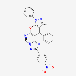 14-methyl-4-(4-nitrophenyl)-12,16-diphenyl-10-oxa-3,5,6,8,12,13-hexazatetracyclo[7.7.0.02,6.011,15]hexadeca-1(9),2,4,7,11(15),13-hexaene