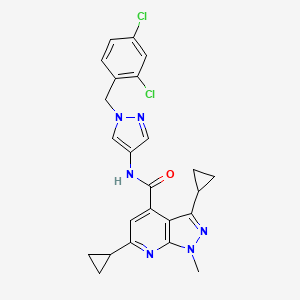 molecular formula C24H22Cl2N6O B10953683 3,6-dicyclopropyl-N-[1-(2,4-dichlorobenzyl)-1H-pyrazol-4-yl]-1-methyl-1H-pyrazolo[3,4-b]pyridine-4-carboxamide 