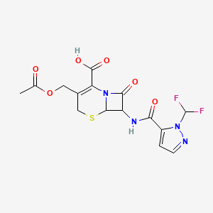 molecular formula C15H14F2N4O6S B10953700 3-[(acetyloxy)methyl]-7-({[1-(difluoromethyl)-1H-pyrazol-5-yl]carbonyl}amino)-8-oxo-5-thia-1-azabicyclo[4.2.0]oct-2-ene-2-carboxylic acid 