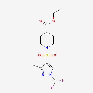 molecular formula C13H19F2N3O4S B10953707 ethyl 1-{[1-(difluoromethyl)-3-methyl-1H-pyrazol-4-yl]sulfonyl}piperidine-4-carboxylate 