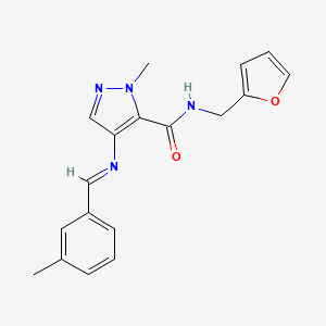 N-(furan-2-ylmethyl)-1-methyl-4-{[(E)-(3-methylphenyl)methylidene]amino}-1H-pyrazole-5-carboxamide