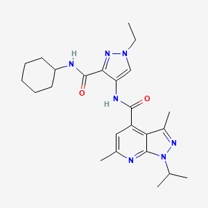 molecular formula C24H33N7O2 B10953757 N-[3-(cyclohexylcarbamoyl)-1-ethyl-1H-pyrazol-4-yl]-3,6-dimethyl-1-(propan-2-yl)-1H-pyrazolo[3,4-b]pyridine-4-carboxamide 