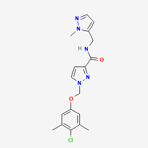 molecular formula C18H20ClN5O2 B10953772 1-[(4-chloro-3,5-dimethylphenoxy)methyl]-N-[(1-methyl-1H-pyrazol-5-yl)methyl]-1H-pyrazole-3-carboxamide 