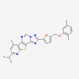 molecular formula C25H19F2N5O2S B10953862 13-(difluoromethyl)-4-[5-[(2,5-dimethylphenoxy)methyl]furan-2-yl]-11-methyl-16-thia-3,5,6,8,14-pentazatetracyclo[7.7.0.02,6.010,15]hexadeca-1(9),2,4,7,10(15),11,13-heptaene 