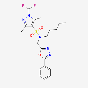 molecular formula C20H25F2N5O3S B10953941 1-(difluoromethyl)-3,5-dimethyl-N-pentyl-N-[(5-phenyl-1,3,4-oxadiazol-2-yl)methyl]-1H-pyrazole-4-sulfonamide 