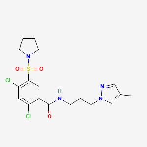 molecular formula C18H22Cl2N4O3S B10953952 2,4-dichloro-N-[3-(4-methyl-1H-pyrazol-1-yl)propyl]-5-(pyrrolidin-1-ylsulfonyl)benzamide 