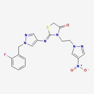 (2Z)-2-{[1-(2-fluorobenzyl)-1H-pyrazol-4-yl]imino}-3-[2-(4-nitro-1H-pyrazol-1-yl)ethyl]-1,3-thiazolidin-4-one