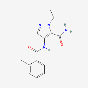 molecular formula C14H16N4O2 B10953976 1-ethyl-4-{[(2-methylphenyl)carbonyl]amino}-1H-pyrazole-5-carboxamide 