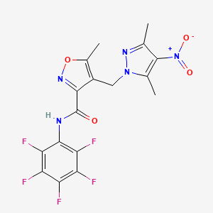 molecular formula C17H12F5N5O4 B10953994 4-[(3,5-dimethyl-4-nitro-1H-pyrazol-1-yl)methyl]-5-methyl-N-(pentafluorophenyl)-1,2-oxazole-3-carboxamide 