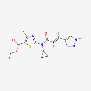 molecular formula C17H20N4O3S B10954000 ethyl 2-{cyclopropyl[(2E)-3-(1-methyl-1H-pyrazol-4-yl)prop-2-enoyl]amino}-4-methyl-1,3-thiazole-5-carboxylate 