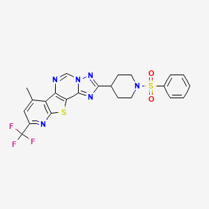 molecular formula C23H19F3N6O2S2 B10954026 4-[1-(benzenesulfonyl)piperidin-4-yl]-11-methyl-13-(trifluoromethyl)-16-thia-3,5,6,8,14-pentazatetracyclo[7.7.0.02,6.010,15]hexadeca-1(9),2,4,7,10(15),11,13-heptaene 