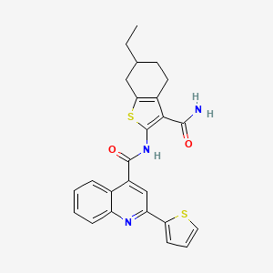 molecular formula C25H23N3O2S2 B10954028 N-(3-carbamoyl-6-ethyl-4,5,6,7-tetrahydro-1-benzothiophen-2-yl)-2-(thiophen-2-yl)quinoline-4-carboxamide 