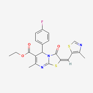 molecular formula C21H18FN3O3S2 B10954045 ethyl (2E)-5-(4-fluorophenyl)-7-methyl-2-[(4-methyl-1,3-thiazol-5-yl)methylidene]-3-oxo-2,3-dihydro-5H-[1,3]thiazolo[3,2-a]pyrimidine-6-carboxylate 