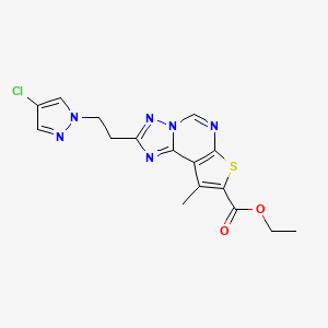 molecular formula C16H15ClN6O2S B10954050 ethyl 2-[2-(4-chloro-1H-pyrazol-1-yl)ethyl]-9-methylthieno[3,2-e][1,2,4]triazolo[1,5-c]pyrimidine-8-carboxylate 