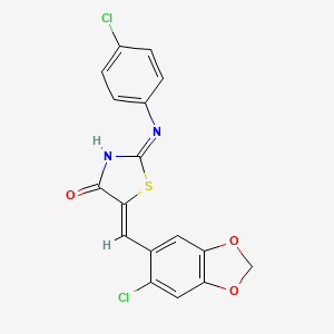 (5Z)-2-(4-chloroanilino)-5-[(6-chloro-1,3-benzodioxol-5-yl)methylidene]-1,3-thiazol-4-one