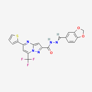 N'-(1,3-benzodioxol-5-ylmethylidene)-5-(thiophen-2-yl)-7-(trifluoromethyl)pyrazolo[1,5-a]pyrimidine-2-carbohydrazide