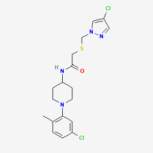 molecular formula C18H22Cl2N4OS B10954157 N-[1-(5-chloro-2-methylphenyl)piperidin-4-yl]-2-{[(4-chloro-1H-pyrazol-1-yl)methyl]sulfanyl}acetamide 