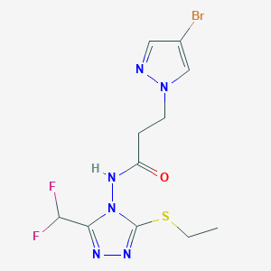 molecular formula C11H13BrF2N6OS B10954158 3-(4-bromo-1H-pyrazol-1-yl)-N-[3-(difluoromethyl)-5-(ethylsulfanyl)-4H-1,2,4-triazol-4-yl]propanamide 