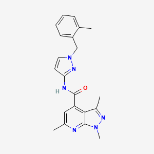 molecular formula C21H22N6O B10954180 1,3,6-trimethyl-N-[1-(2-methylbenzyl)-1H-pyrazol-3-yl]-1H-pyrazolo[3,4-b]pyridine-4-carboxamide 