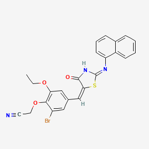 molecular formula C24H18BrN3O3S B10954295 (2-Bromo-6-ethoxy-4-{[2-(1-naphthylimino)-4-oxo-1,3-thiazolidin-5-ylidene]methyl}phenoxy)acetonitrile 