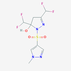 molecular formula C9H10F4N4O3S B10954308 3,5-bis(difluoromethyl)-1-[(1-methyl-1H-pyrazol-4-yl)sulfonyl]-4,5-dihydro-1H-pyrazol-5-ol 