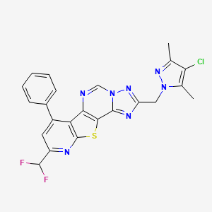 molecular formula C23H16ClF2N7S B10954322 4-[(4-chloro-3,5-dimethylpyrazol-1-yl)methyl]-13-(difluoromethyl)-11-phenyl-16-thia-3,5,6,8,14-pentazatetracyclo[7.7.0.02,6.010,15]hexadeca-1(9),2,4,7,10(15),11,13-heptaene 