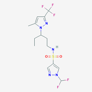 molecular formula C14H18F5N5O2S B10954332 1-(difluoromethyl)-N-{3-[5-methyl-3-(trifluoromethyl)-1H-pyrazol-1-yl]pentyl}-1H-pyrazole-4-sulfonamide 