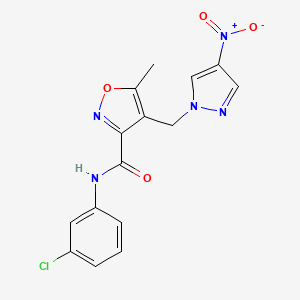 molecular formula C15H12ClN5O4 B10954383 N-(3-chlorophenyl)-5-methyl-4-[(4-nitro-1H-pyrazol-1-yl)methyl]-1,2-oxazole-3-carboxamide 