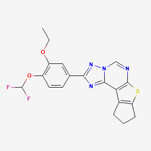 molecular formula C19H16F2N4O2S B10954384 2-[4-(difluoromethoxy)-3-ethoxyphenyl]-9,10-dihydro-8H-cyclopenta[4,5]thieno[3,2-e][1,2,4]triazolo[1,5-c]pyrimidine 